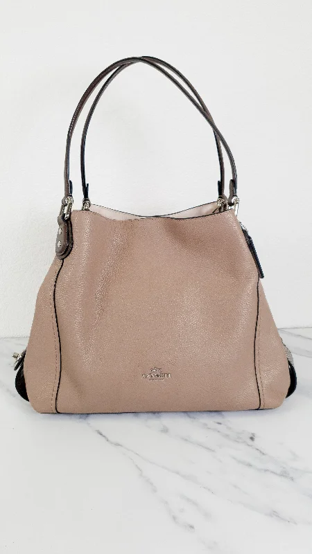 Coach tote bags with a water - resistant lining for practicalityCoach tote bags with a water - resistant lining for practicalityCoach Edie 31 in Stone Taupe with Genuine Snakeskin Colorblock Pebble Leather - Shoulder Bag Coach 57670