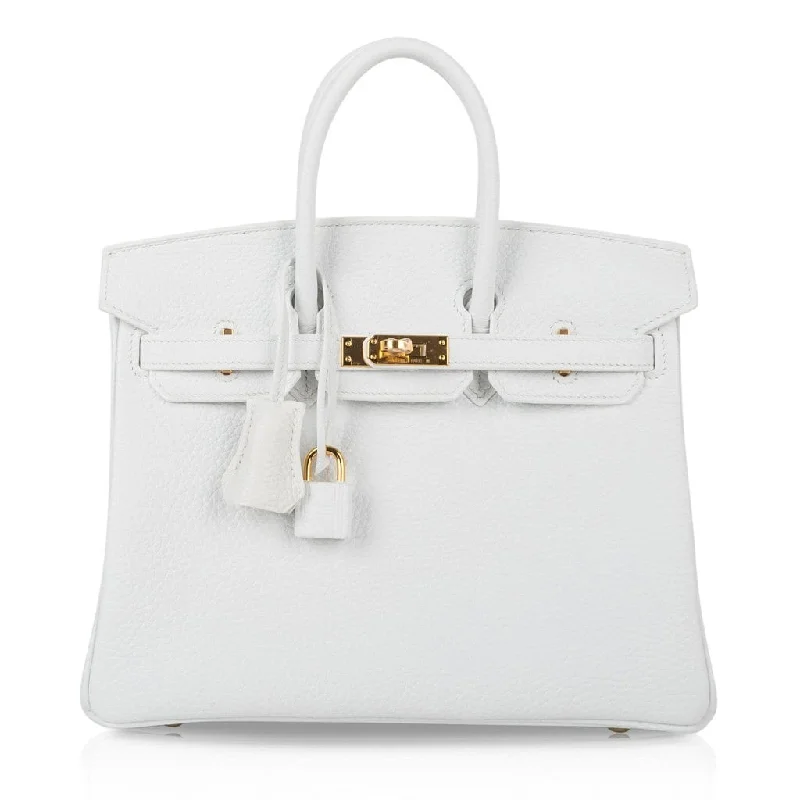 Soft - Handled Hermes So Kelly Bags for a Feminine TouchHermes Birkin 25 HSS Bag White Clemence Gold Hardware